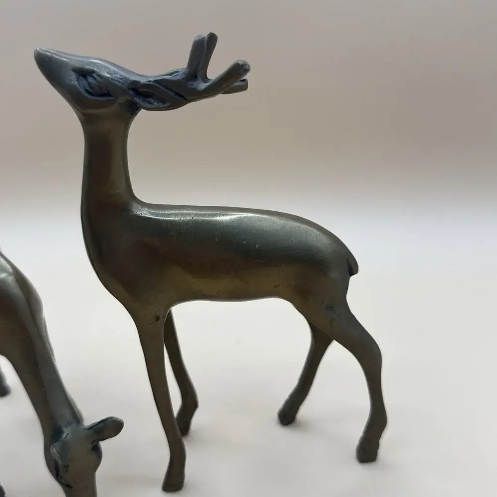 Vintage Solid Brass Buck Doe Deer pair Figurines/Sculptures set of 2 Decor MCM